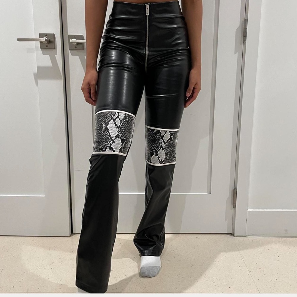I.AM.GIA Black Faux Leather Pants with Snake Print Panels
